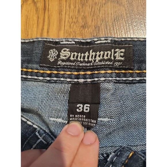 VTG Y2K Southpole Blue Denim Stonewashed Jeans 36x32 Thick Stitch Embroidered - Picture 2 of 9